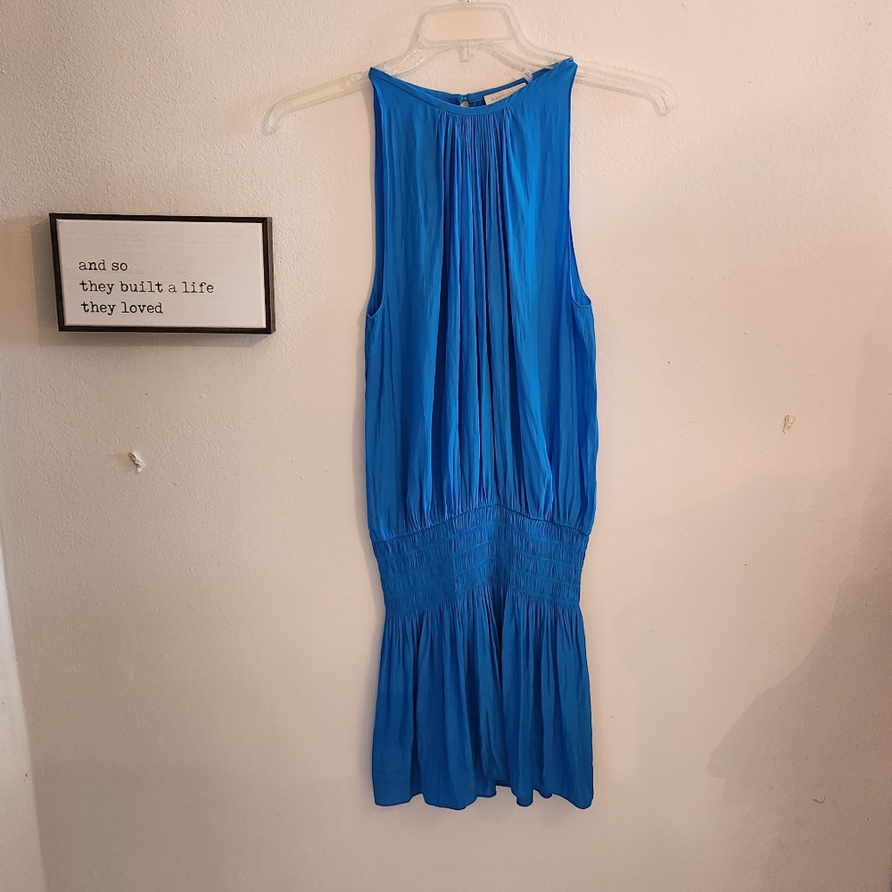 Ramy Brooke Blue Jacqueline Smocked Mini Dress Size Medium - Picture 2 of 11